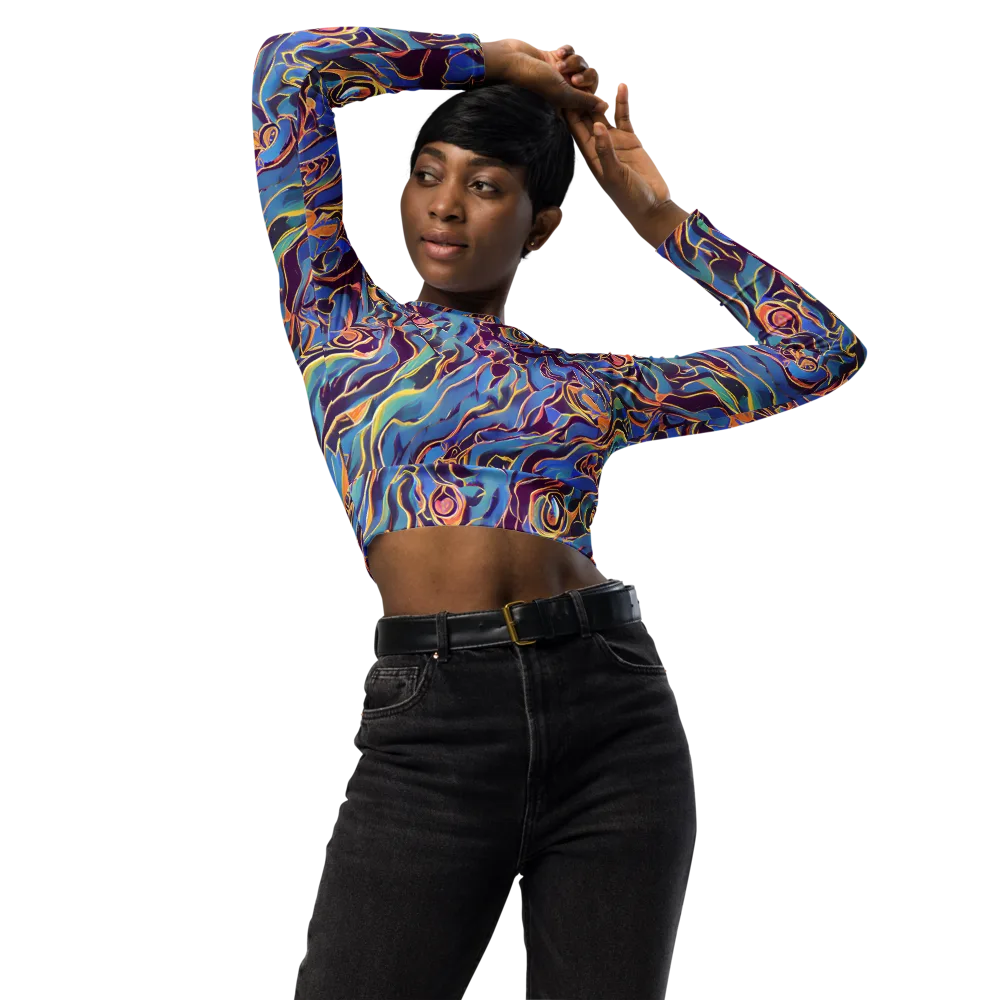 Sapphire Surge on Long Sleeve Crop Top — Front