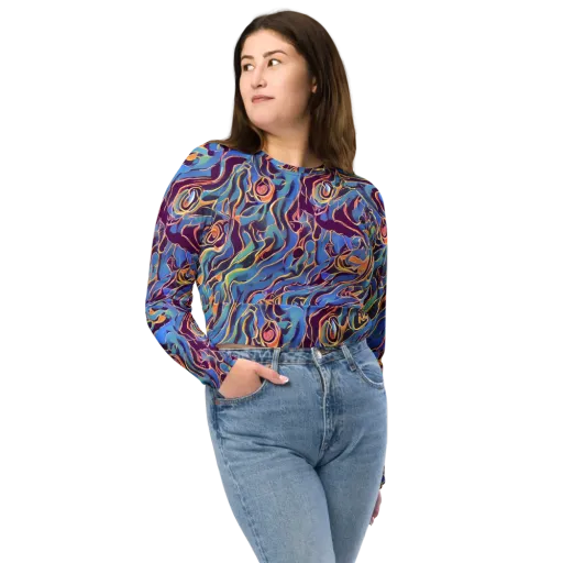 Sapphire Surge on a Long Sleeve Crop Top