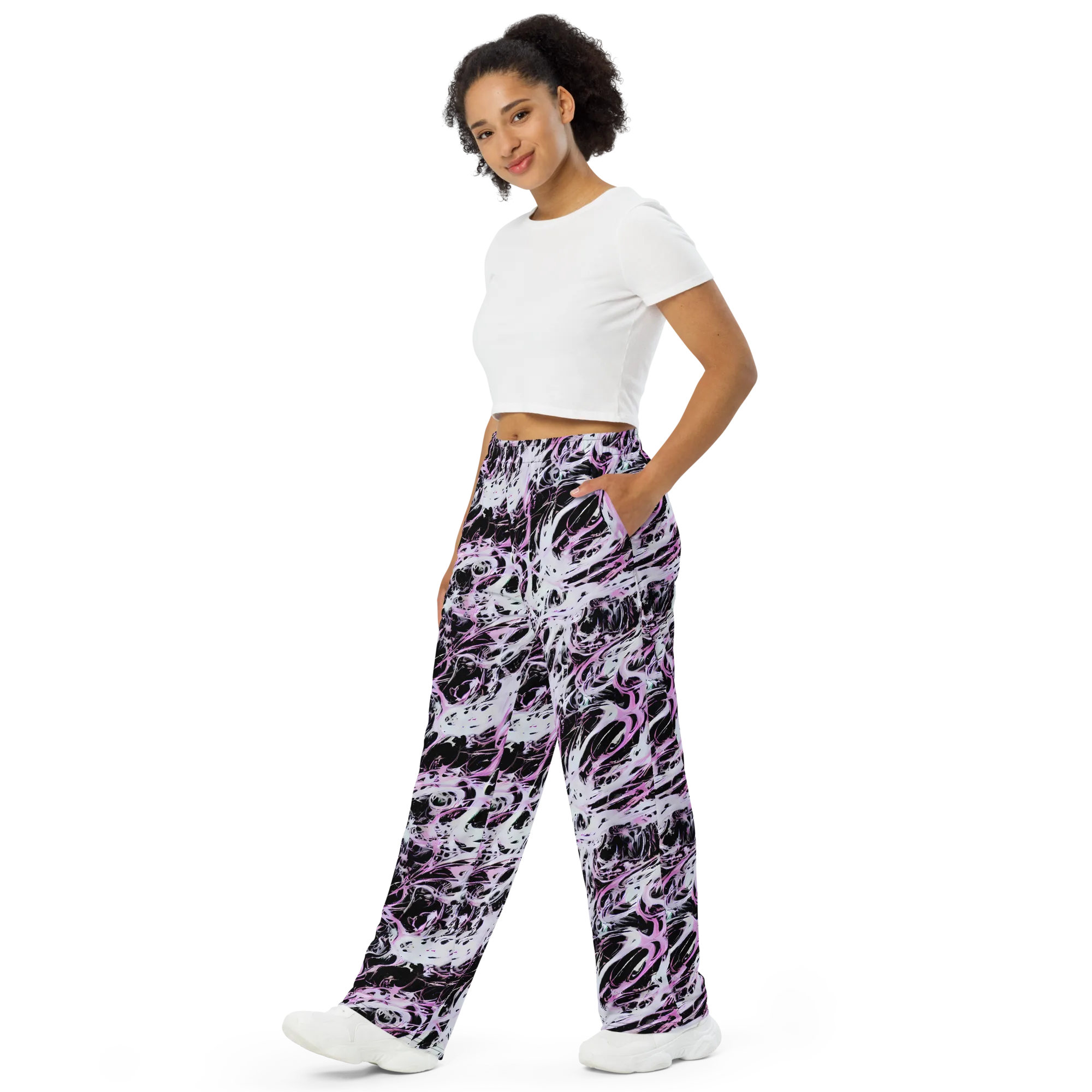 Electric Noir on Wide-Leg Pants — Left Front