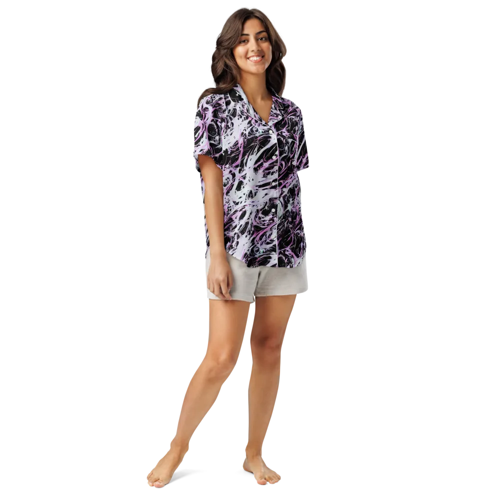Electric Noir on Women's Short Sleeve Pajama Top — Front