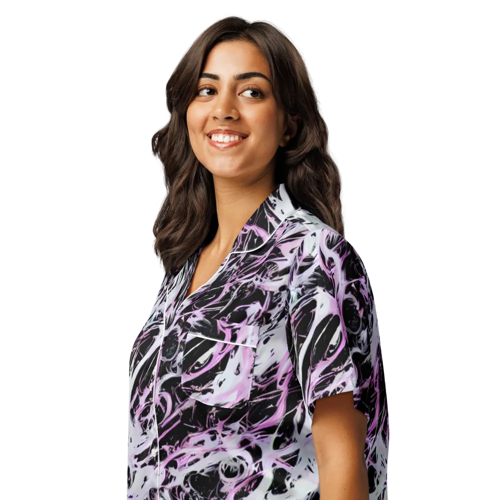 Electric Noir on Women's Short Sleeve Pajama Top — Left Front