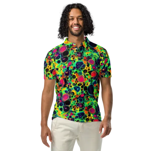 Vivid Spill on a Men's Slim Fit Polo Shirt