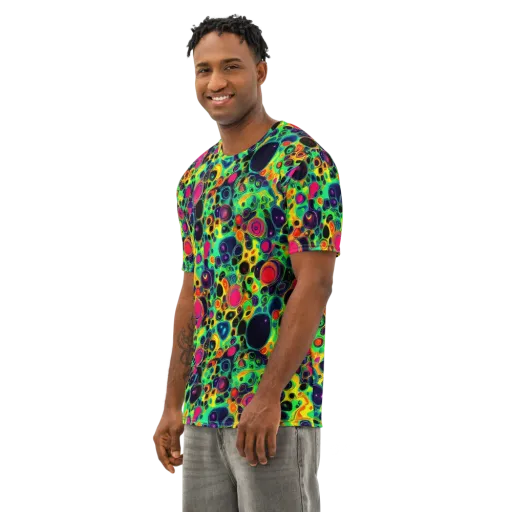 Vivid Spill on a Men's Cotton Crew Neck T-Shirt