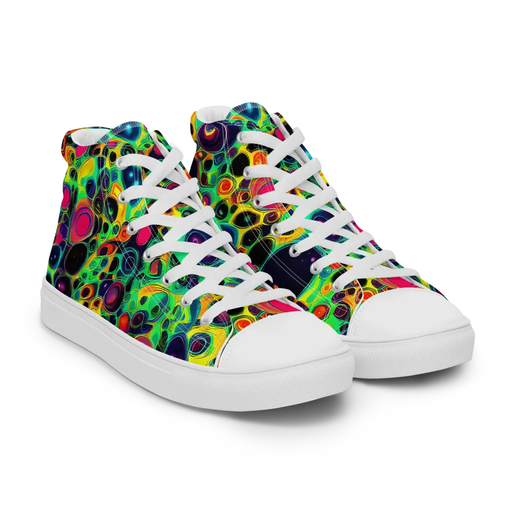 Vivid Spill on Men's High Top Canvas Shoes — Right Front