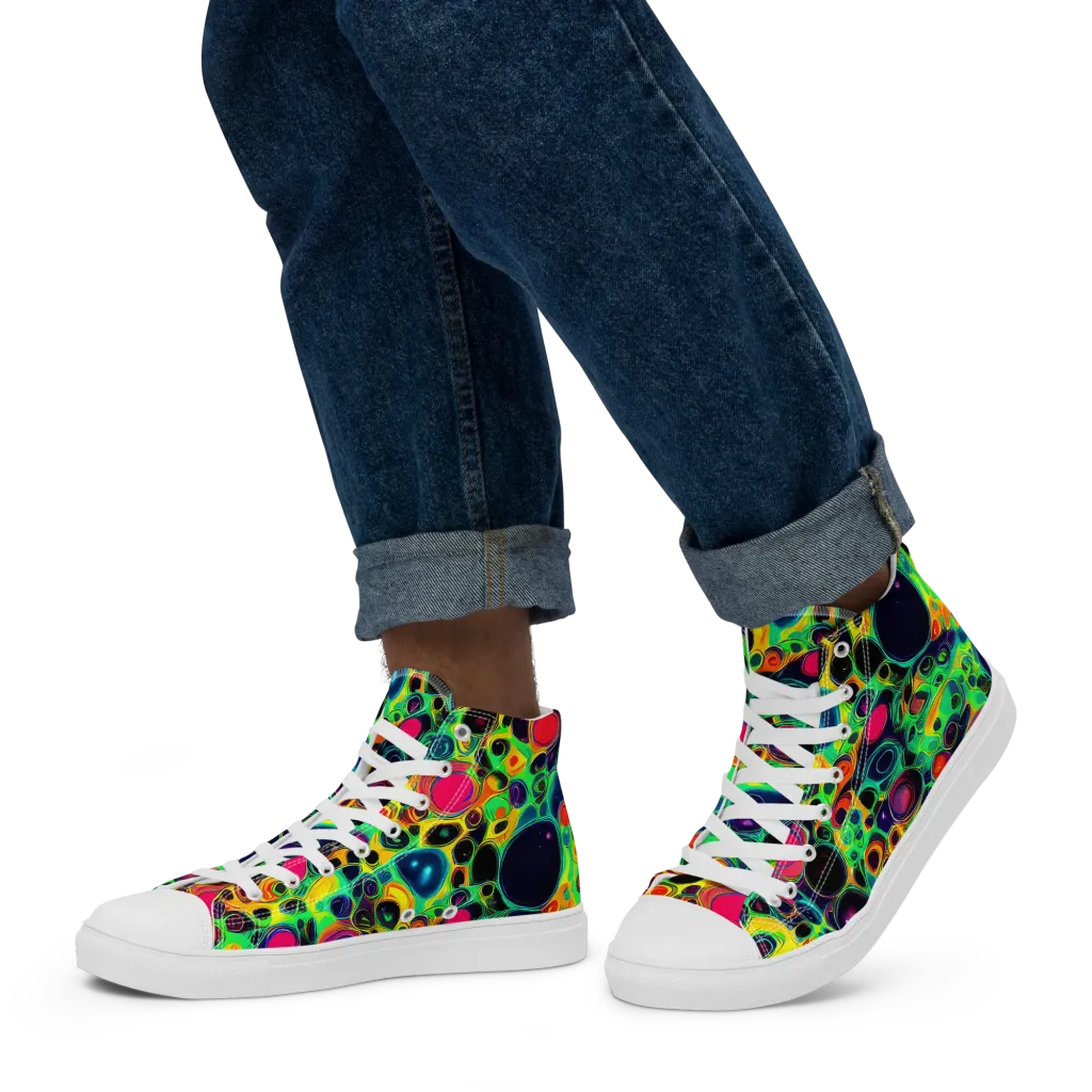 Vivid Spill on Men's High Top Canvas Shoes — Left