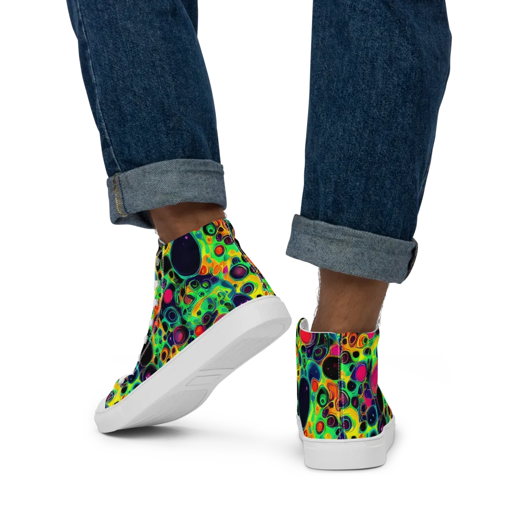 Vivid Spill on Men's High Top Canvas Shoes — Back