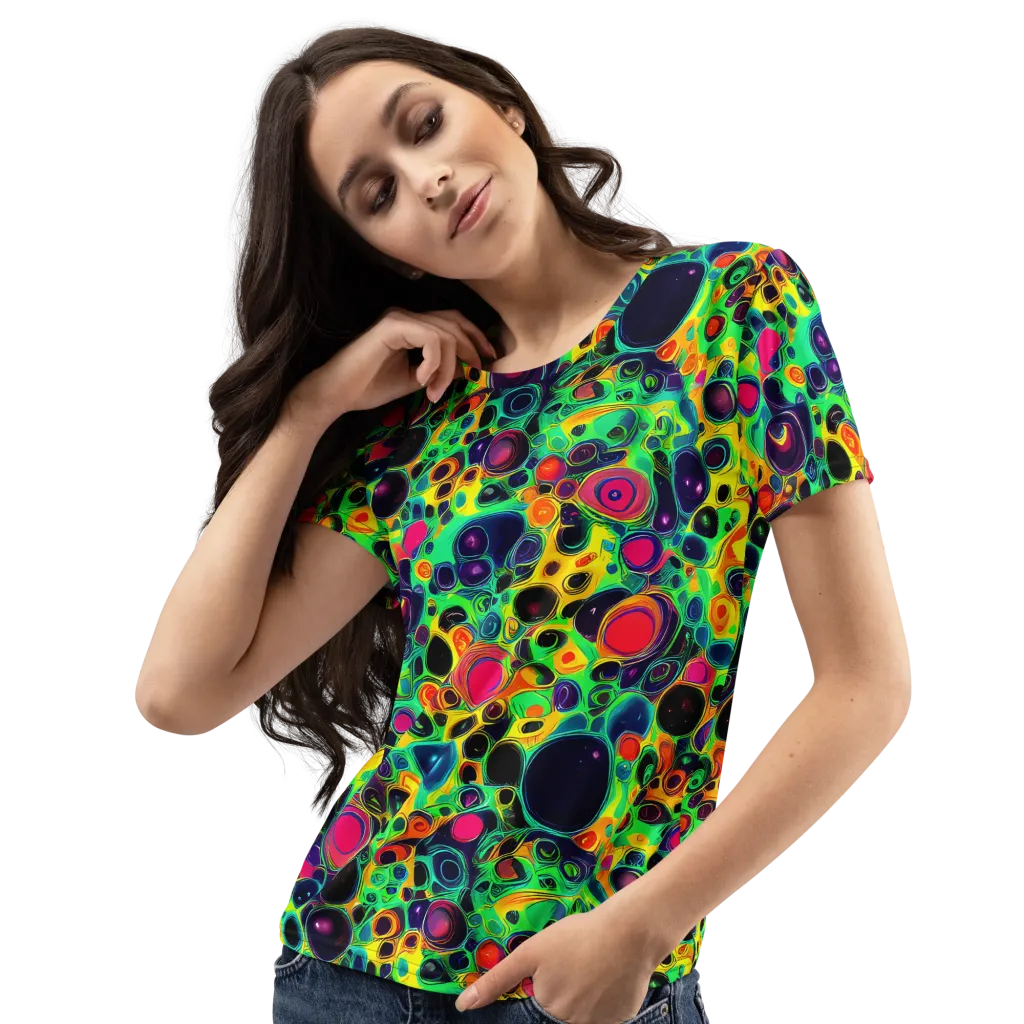 Vivid Spill on Women's Crew Neck T-Shirt — Left Front