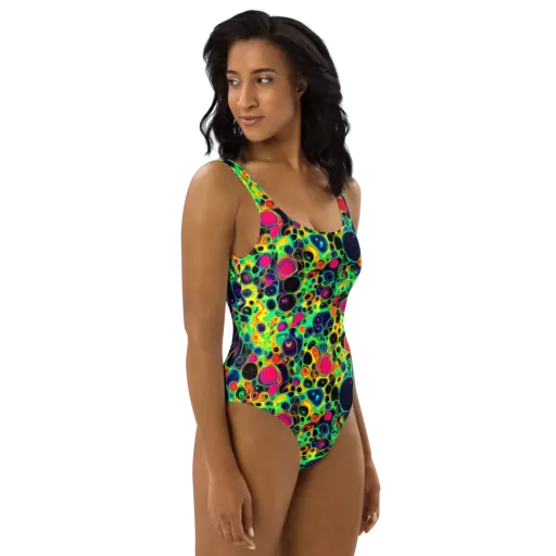 Vivid Spill on a One-Piece Swimsuit