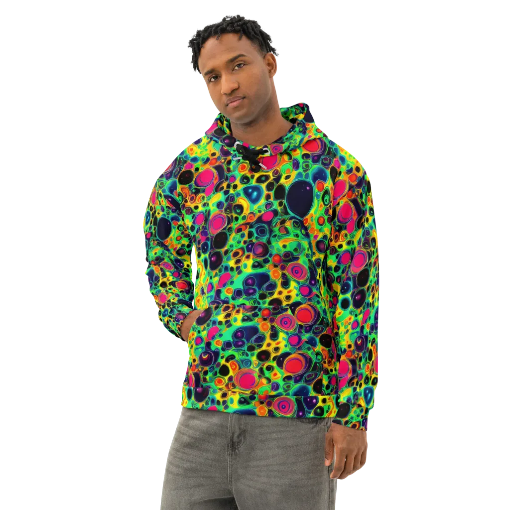 Vivid Spill on Cotton Hoodie — Left Front
