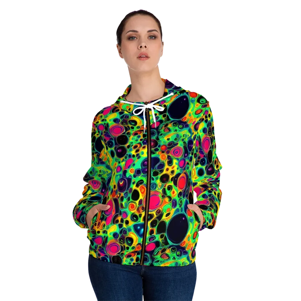 Vivid Spill on Women's Full-Zip Hoodie — Front On Person