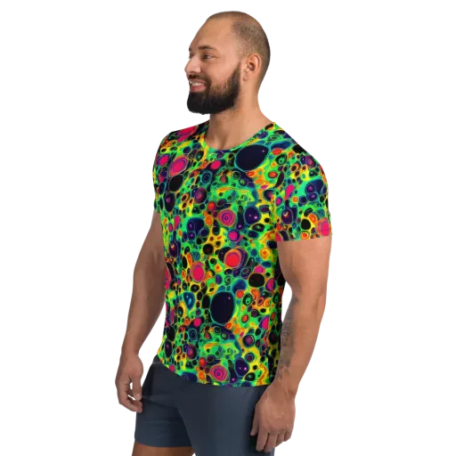 Vivid Spill on a Men's Athletic T-Shirt