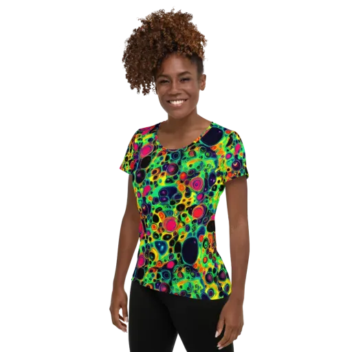 Vivid Spill on a Women's Athletic T-Shirt