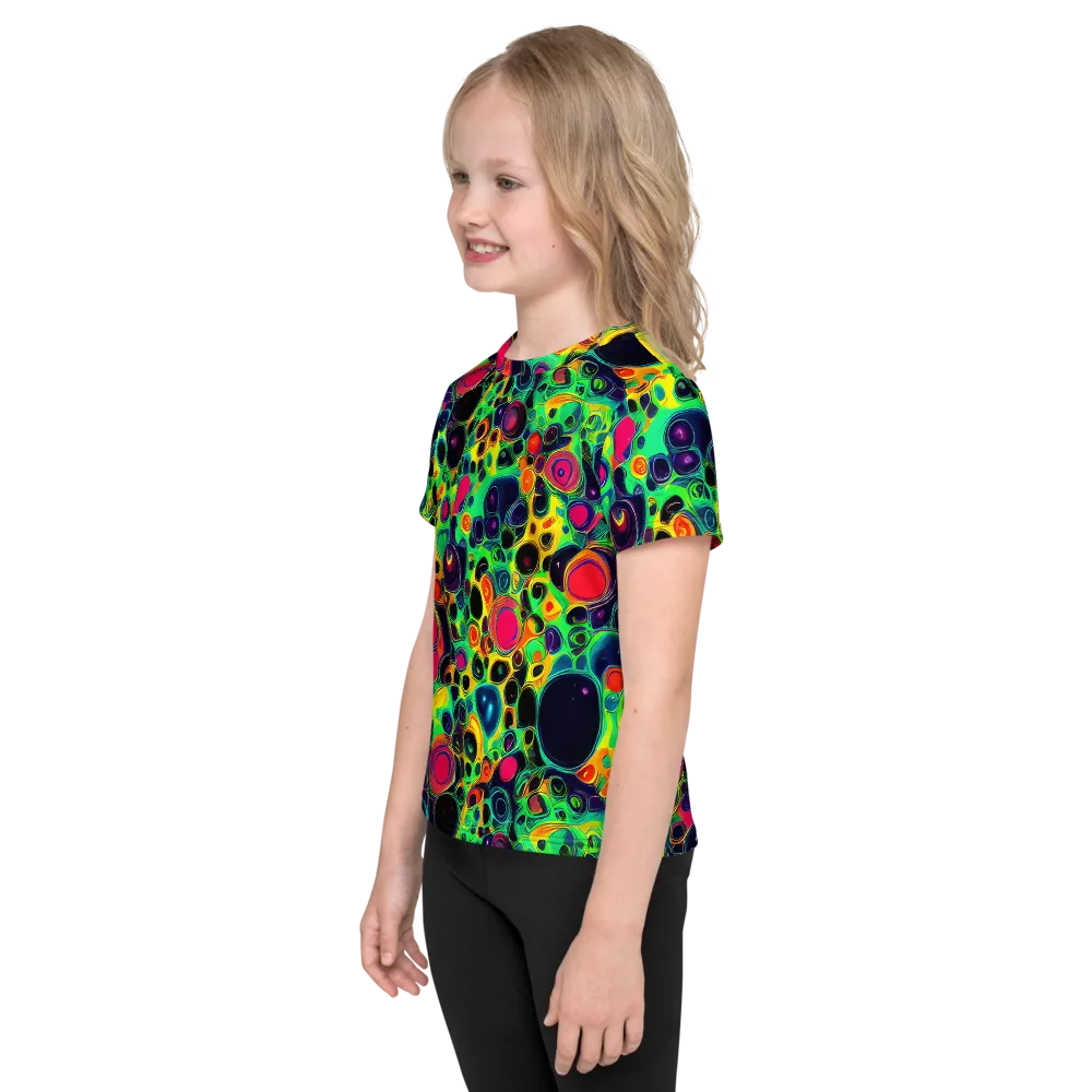 Vivid Spill on Kids Crew Neck T-Shirt — Left