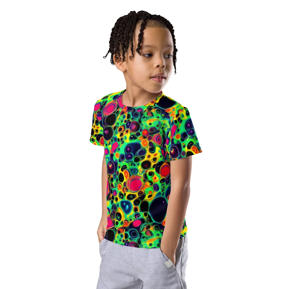 Vivid Spill on Kids Crew Neck T-Shirt — Left Front
