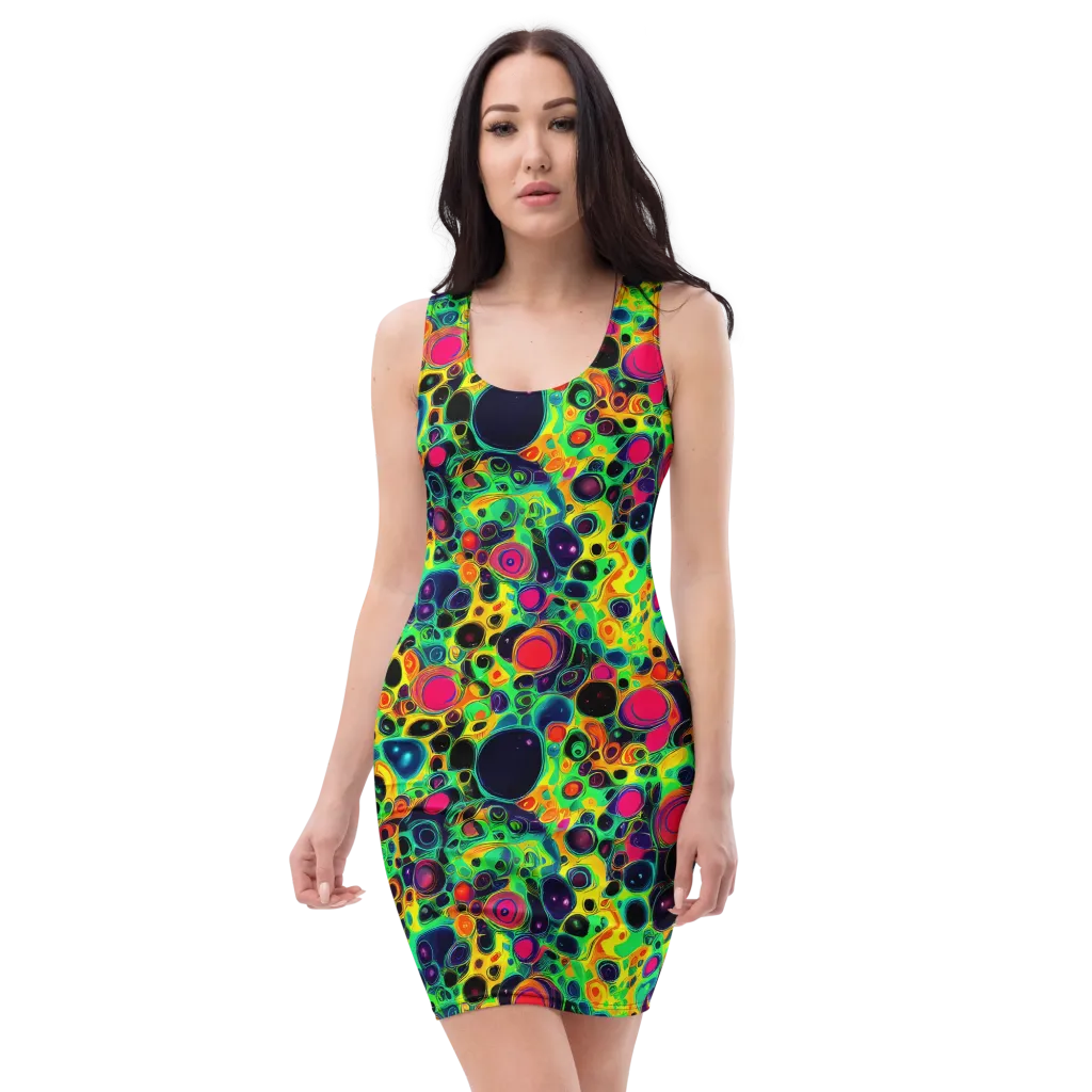 Vivid Spill on Bodycon Dress — Front