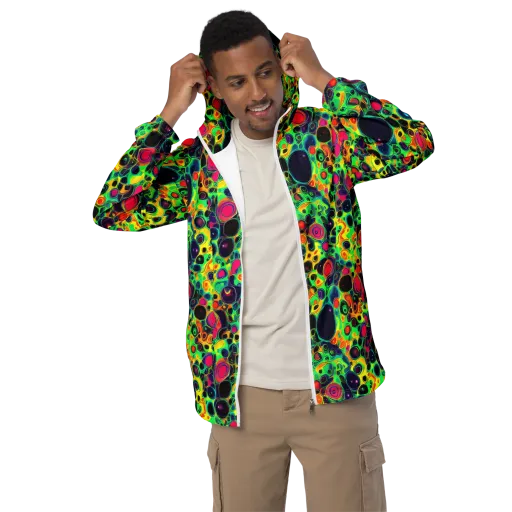 Vivid Spill on a Men's Windbreaker