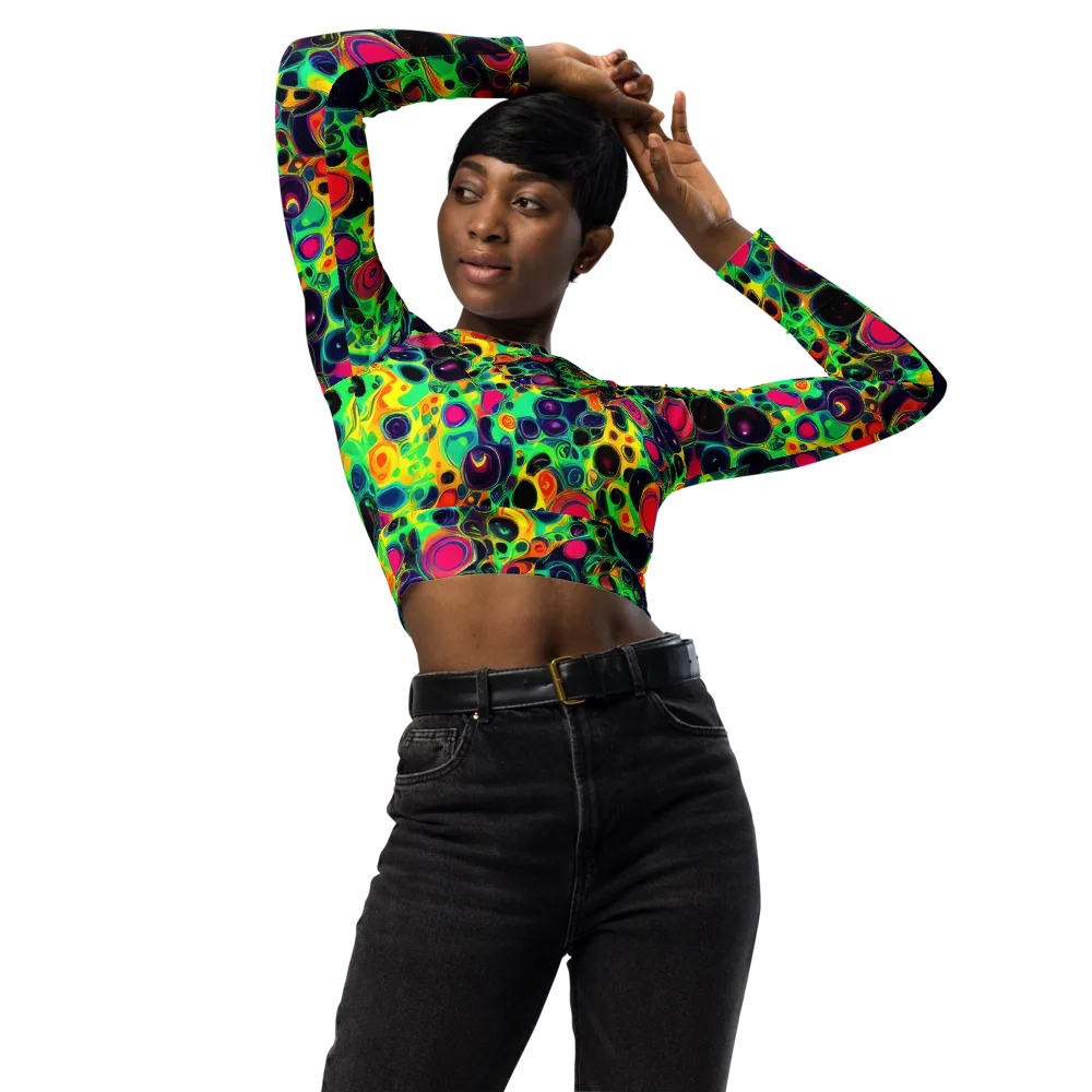 Vivid Spill on Long Sleeve Crop Top — Front