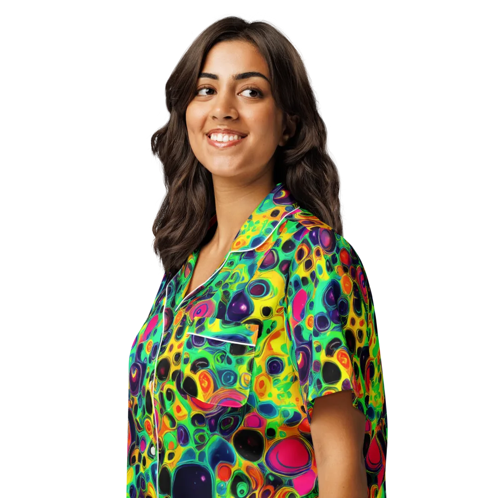 Vivid Spill on Women's Short Sleeve Pajama Top — Left Front