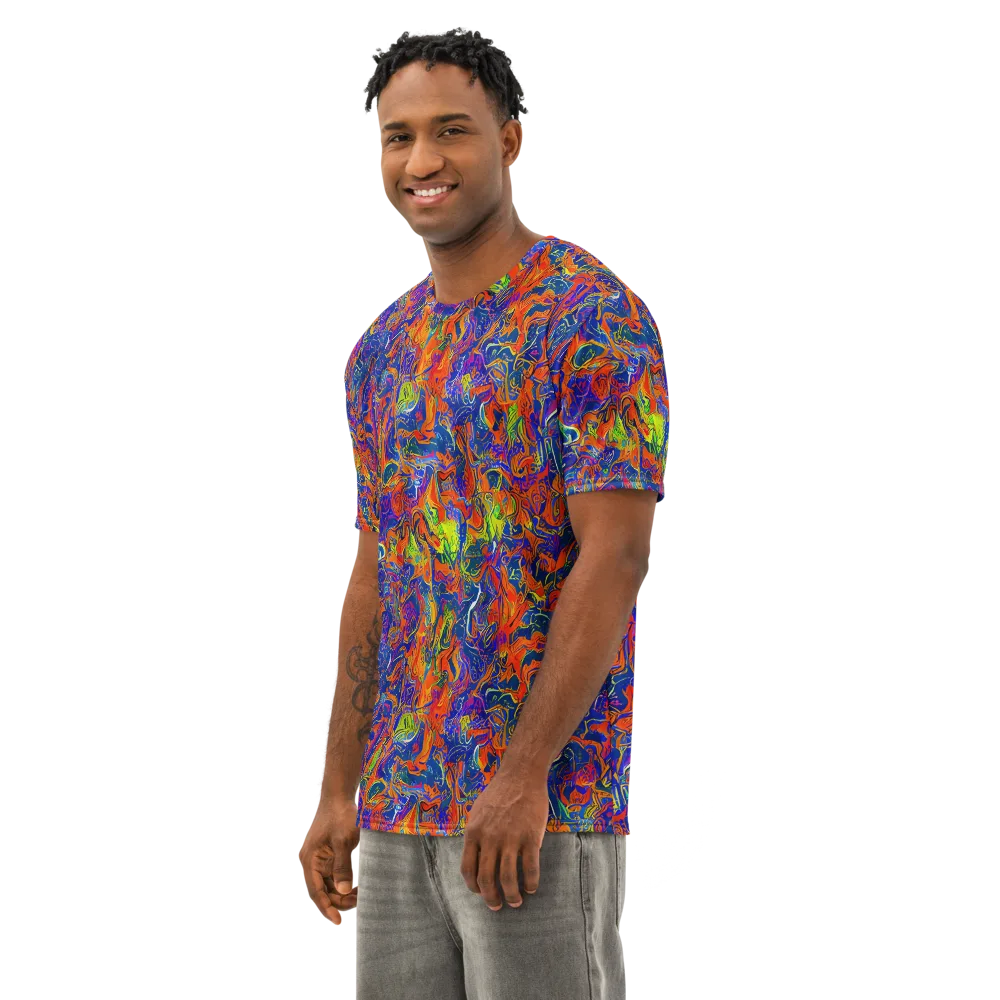Flame Circuit on Men's Cotton Crew Neck T-Shirt — Left Front