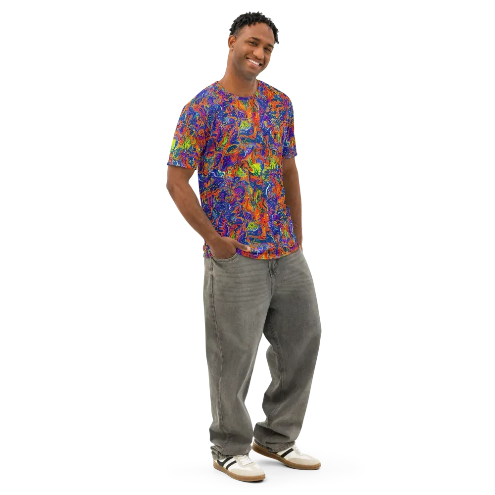 Flame Circuit on Men's Cotton Crew Neck T-Shirt — Right Front