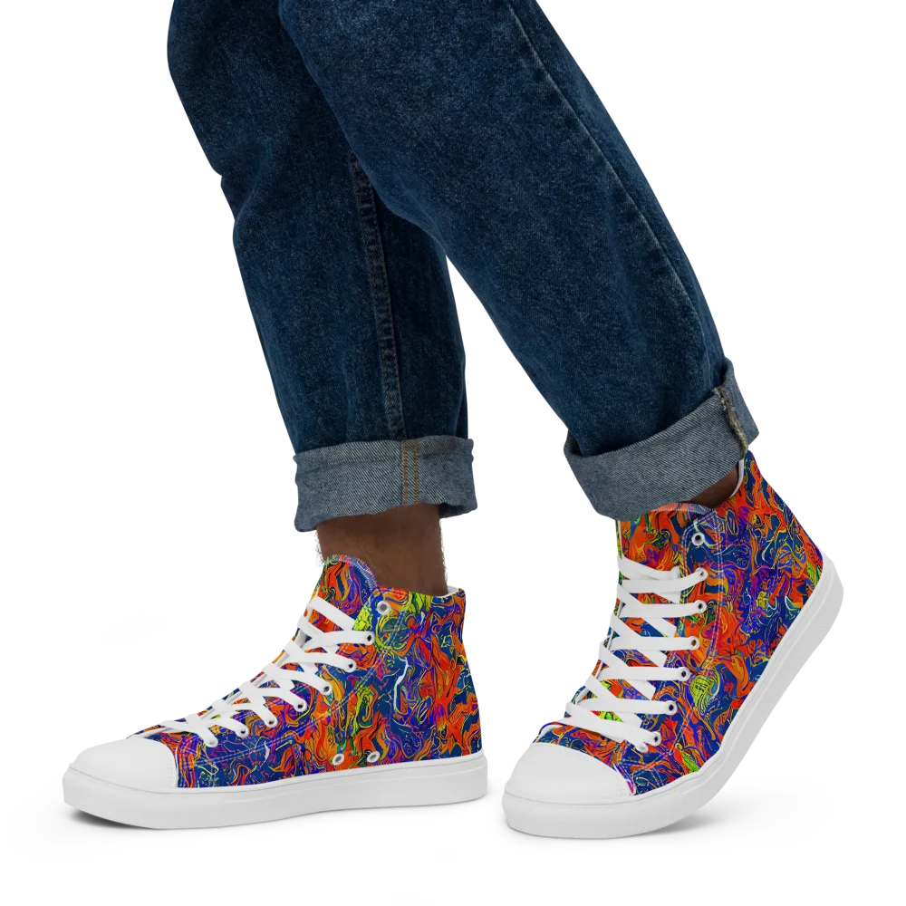 Flame Circuit on Men's High Top Canvas Shoes — Left