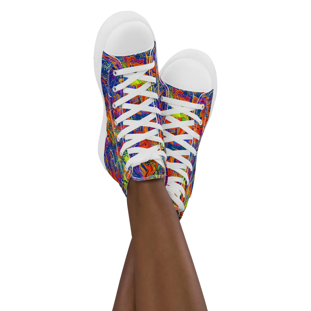 Flame Circuit on Women's High Top Canvas Shoes — Front