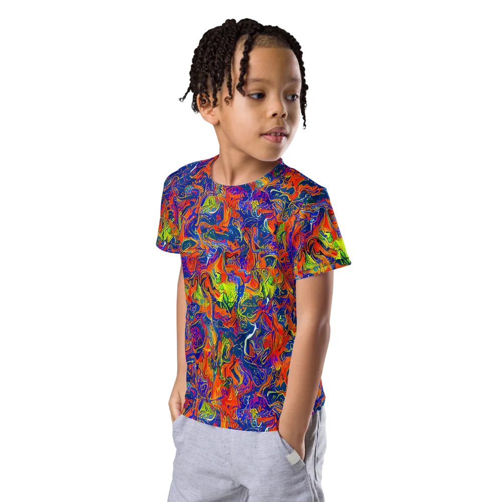 Flame Circuit on Kids Crew Neck T-Shirt — Left Front