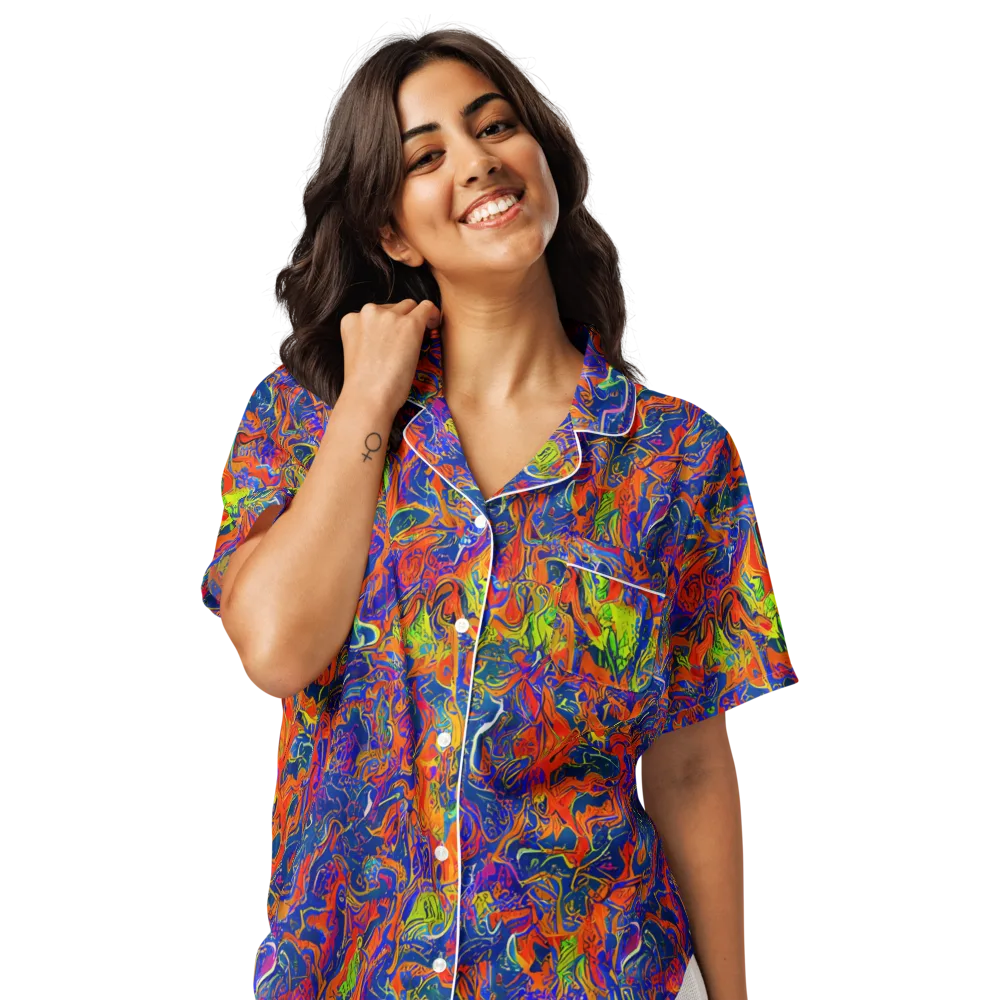 Flame Circuit on Women's Short Sleeve Pajama Top — Front