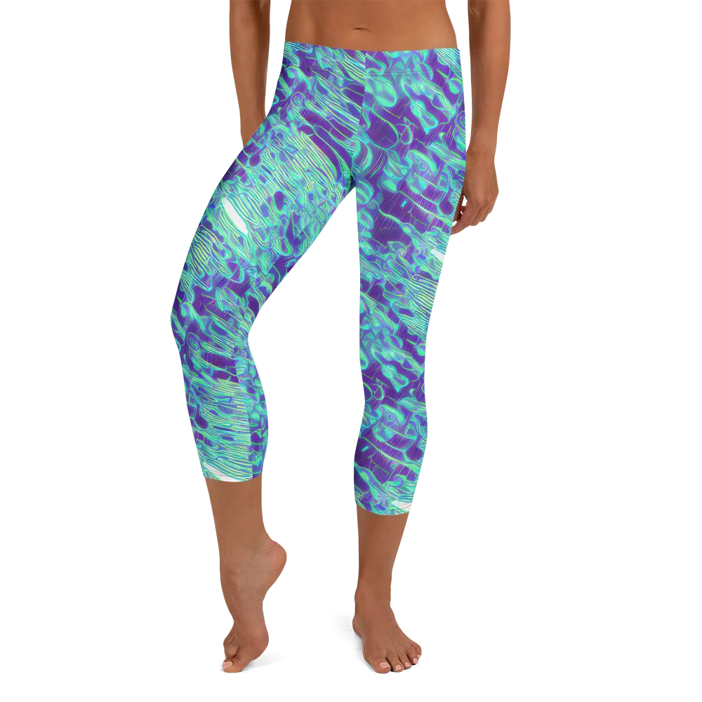 Aqua Fever on Capri Leggings — Front