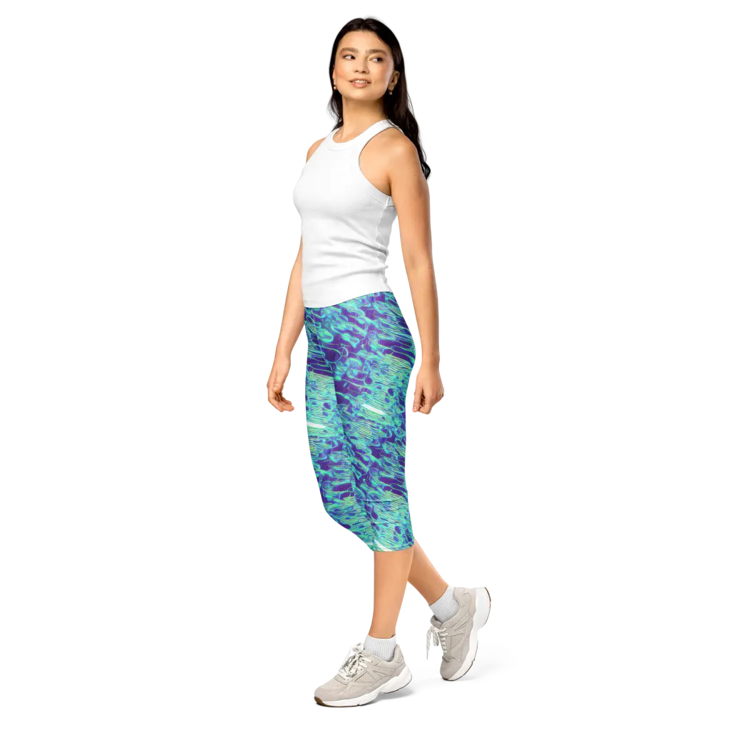 Aqua Fever on Capri Leggings — Left Front