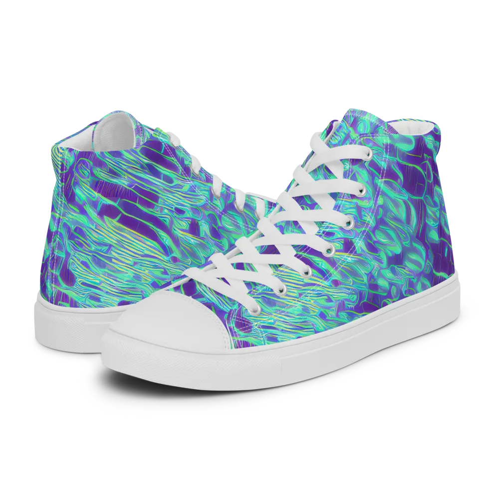 Aqua Fever on Men's High Top Canvas Shoes — Left
