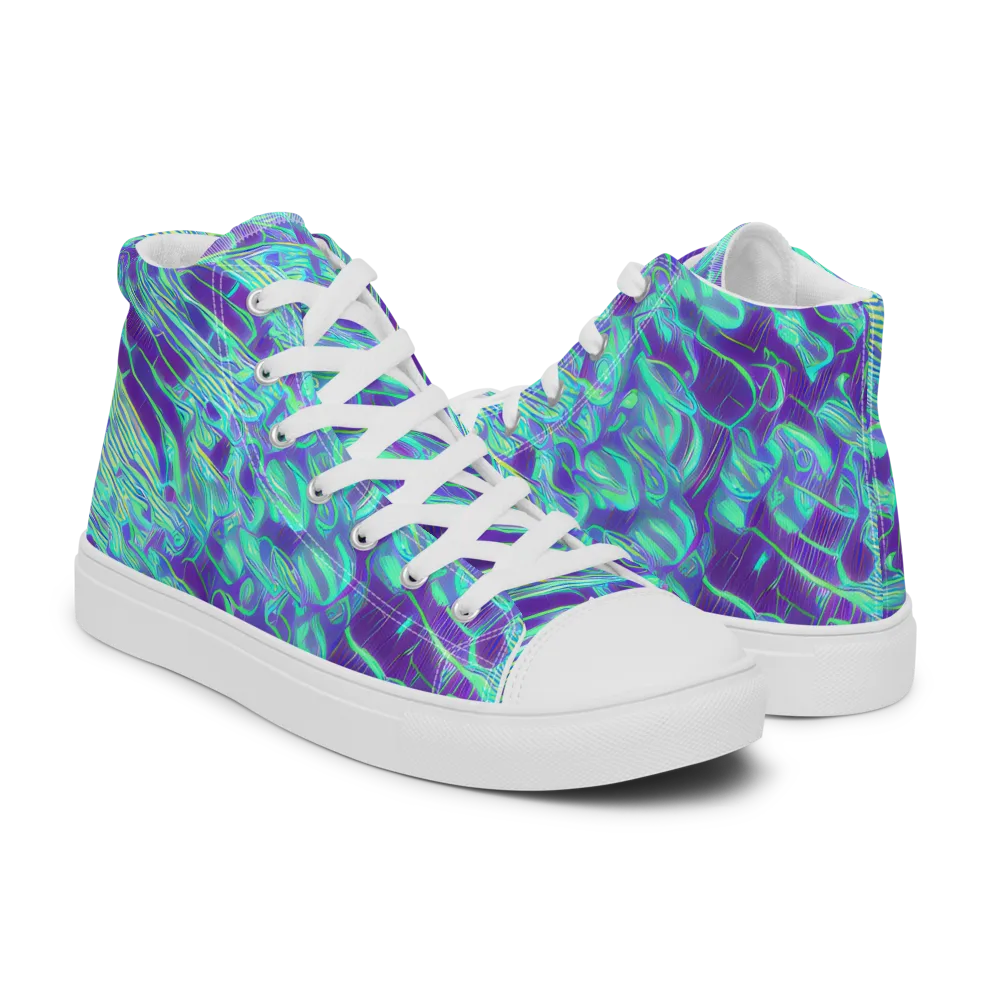 Aqua Fever on Men's High Top Canvas Shoes — Right