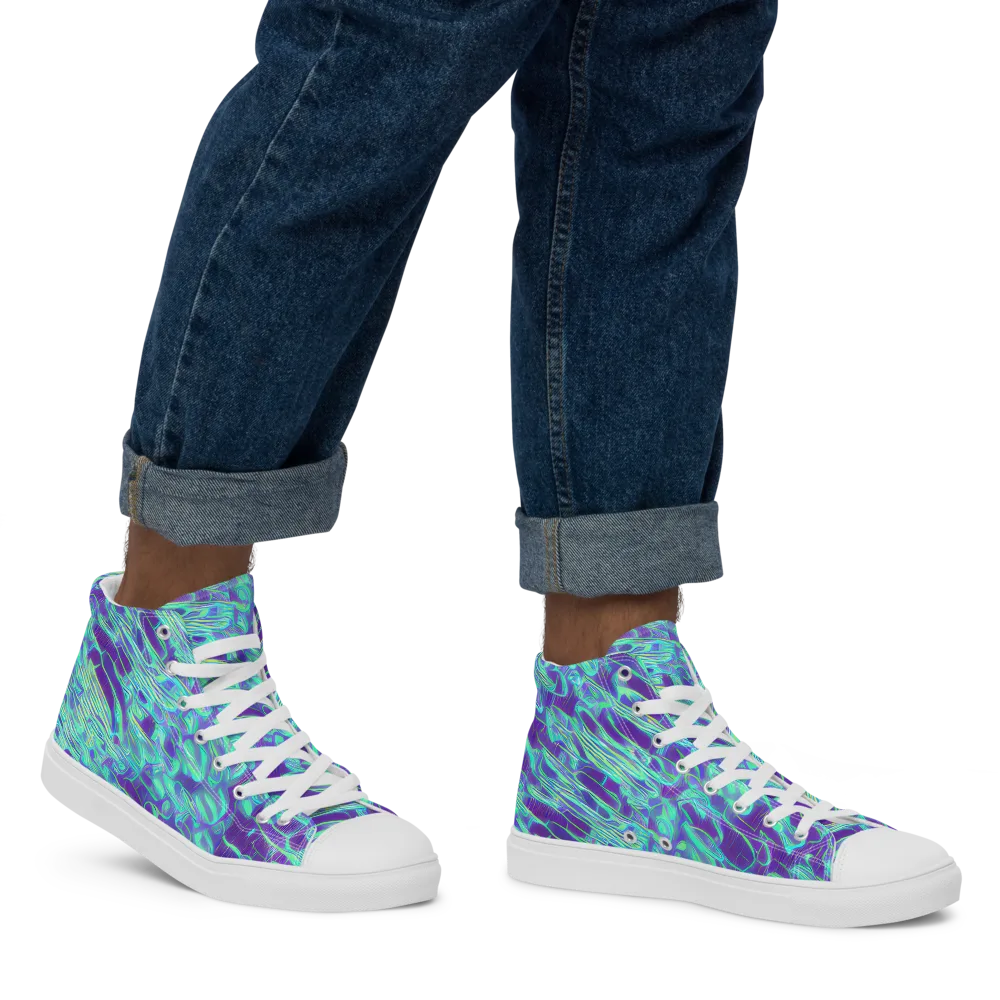 Aqua Fever on Men's High Top Canvas Shoes — Right
