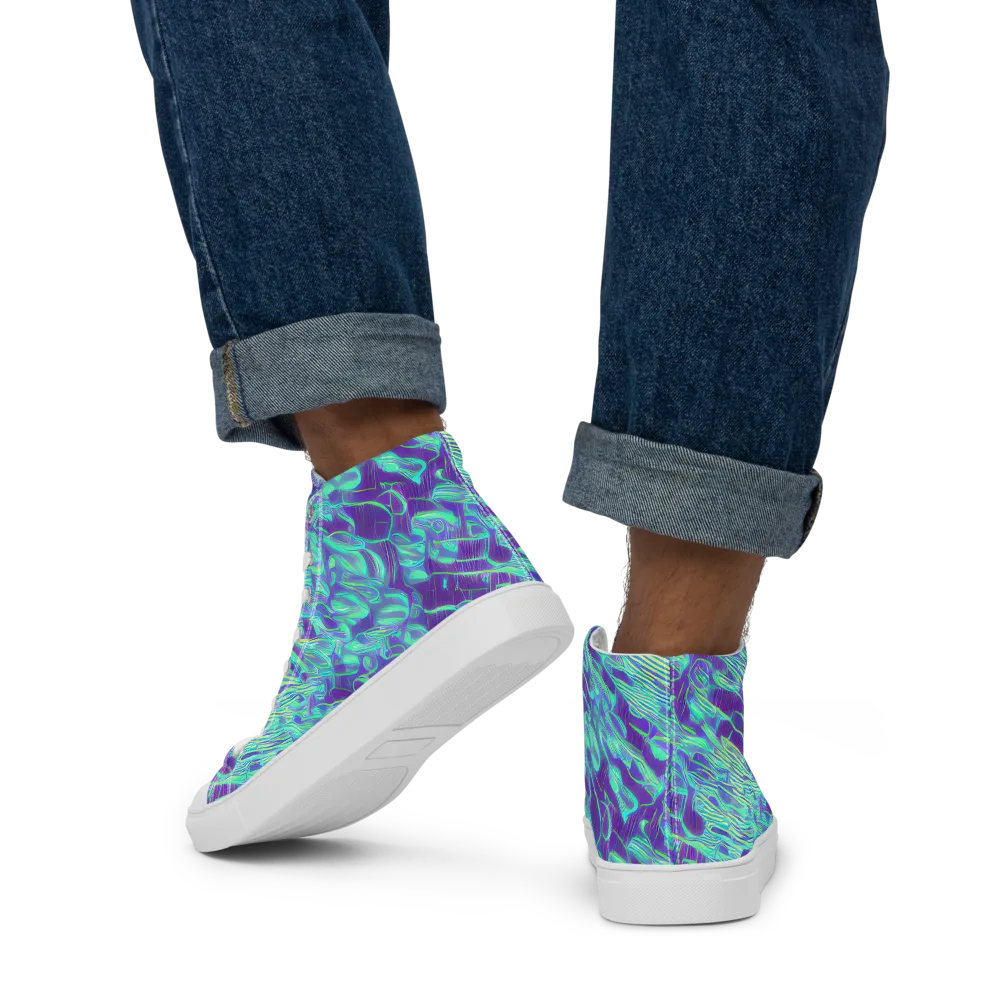 Aqua Fever on Men's High Top Canvas Shoes — Back