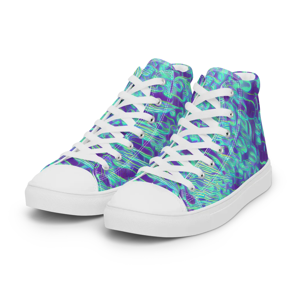 Aqua Fever on Women's High Top Canvas Shoes — Left Front