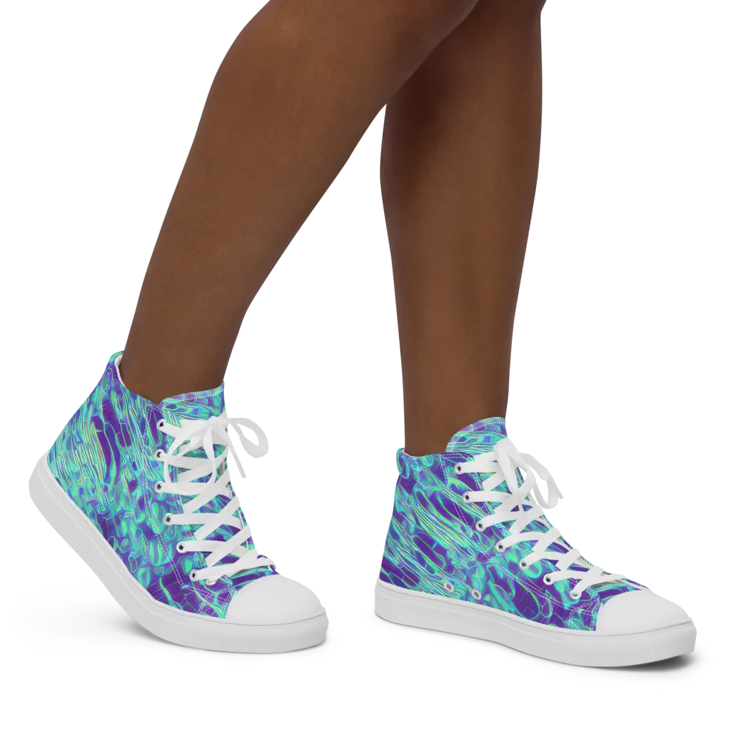 Aqua Fever on Women's High Top Canvas Shoes — Right