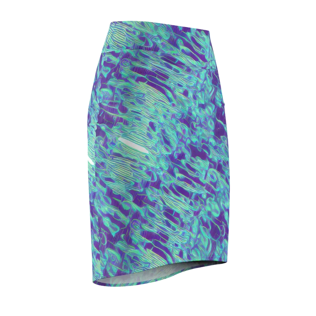 Aqua Fever on Pencil Skirt — Front Side