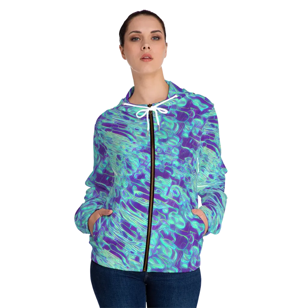Aqua Fever on Women's Full-Zip Hoodie — Front On Person