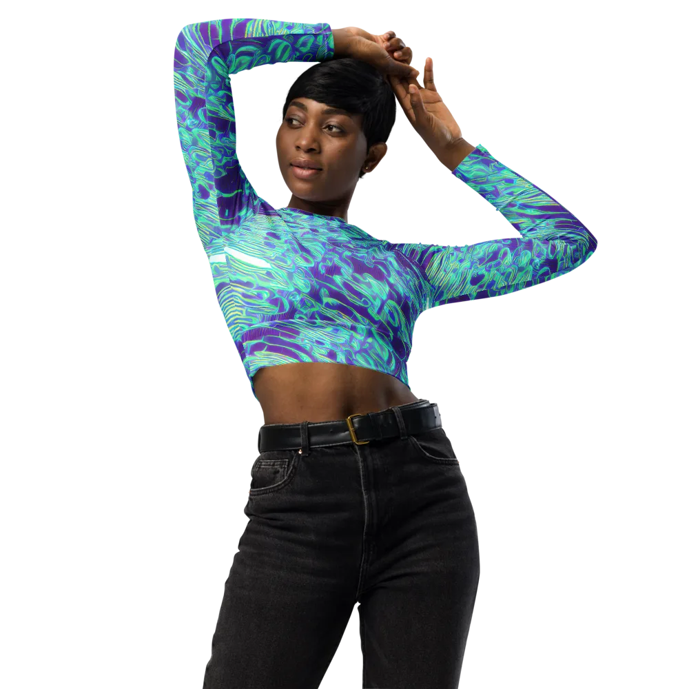 Aqua Fever on Long Sleeve Crop Top — Front