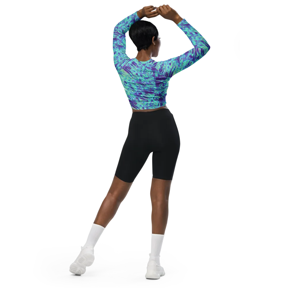 Aqua Fever on Long Sleeve Crop Top — Back