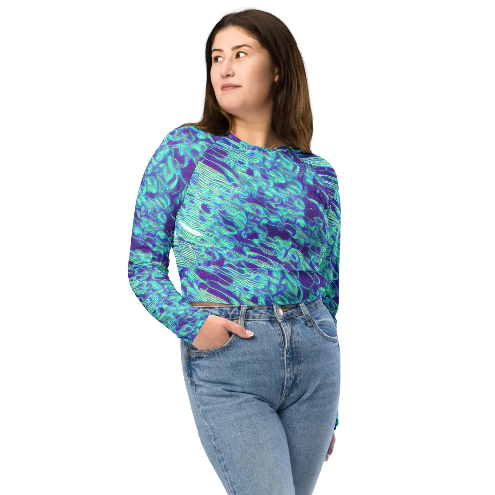 Aqua Fever on Long Sleeve Crop Top — Front