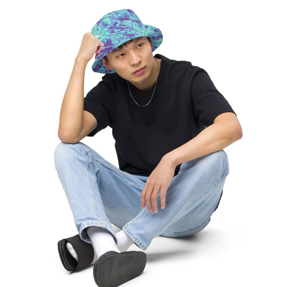 Aqua Fever on Reversible Bucket Hat — Front 2 Inside