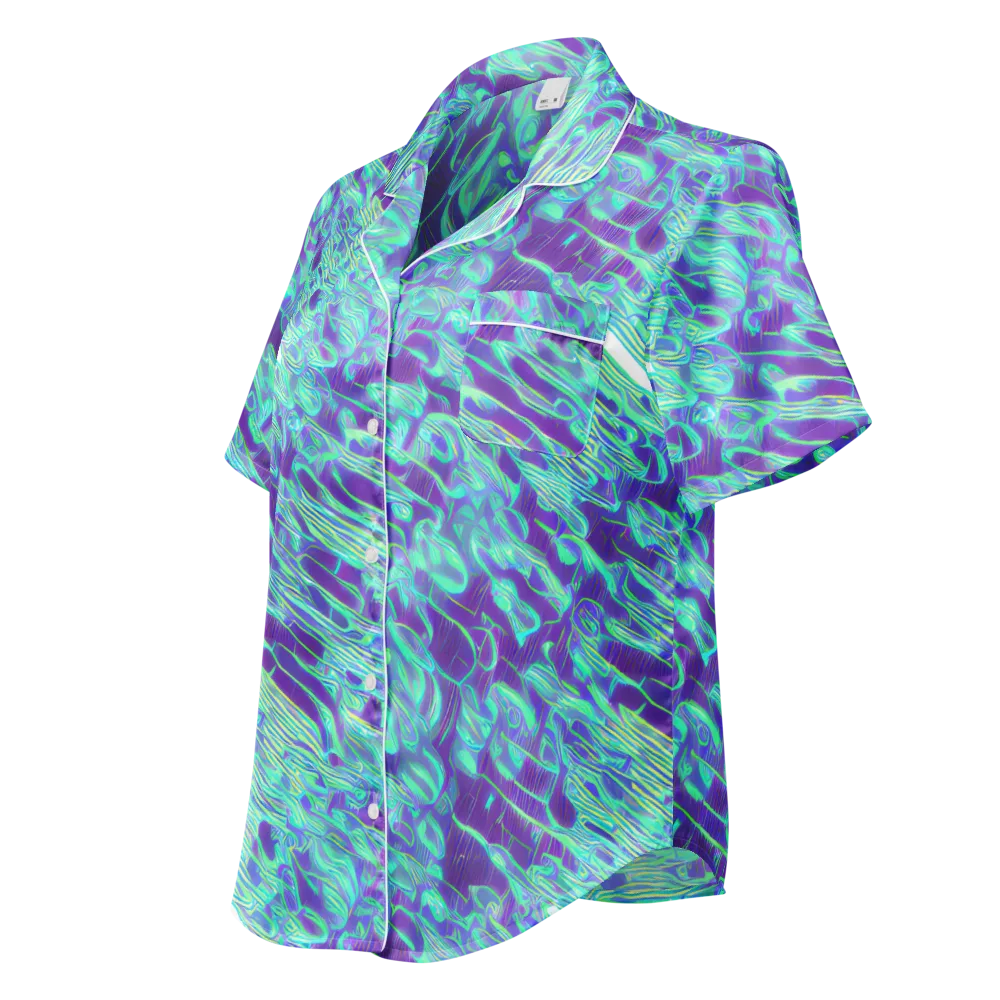 Aqua Fever on Women's Short Sleeve Pajama Top — Left Front