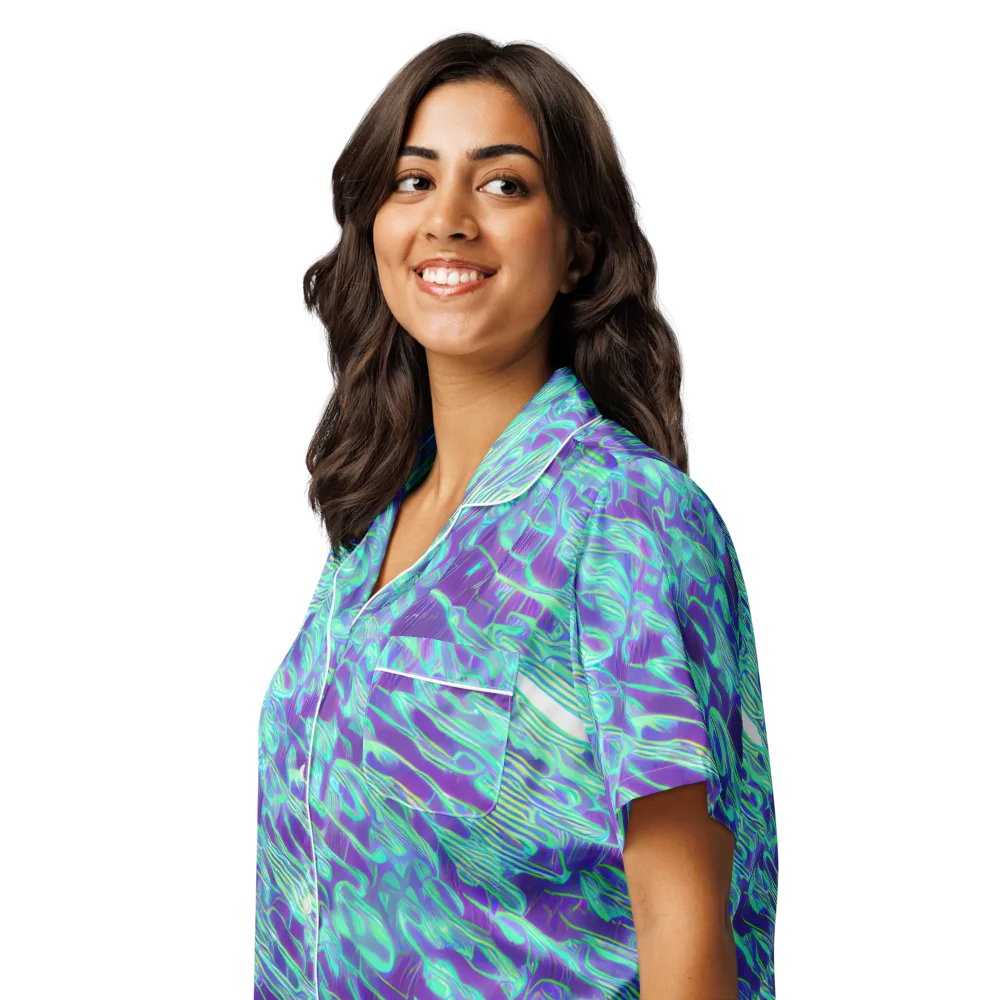 Aqua Fever on Women's Short Sleeve Pajama Top — Left Front