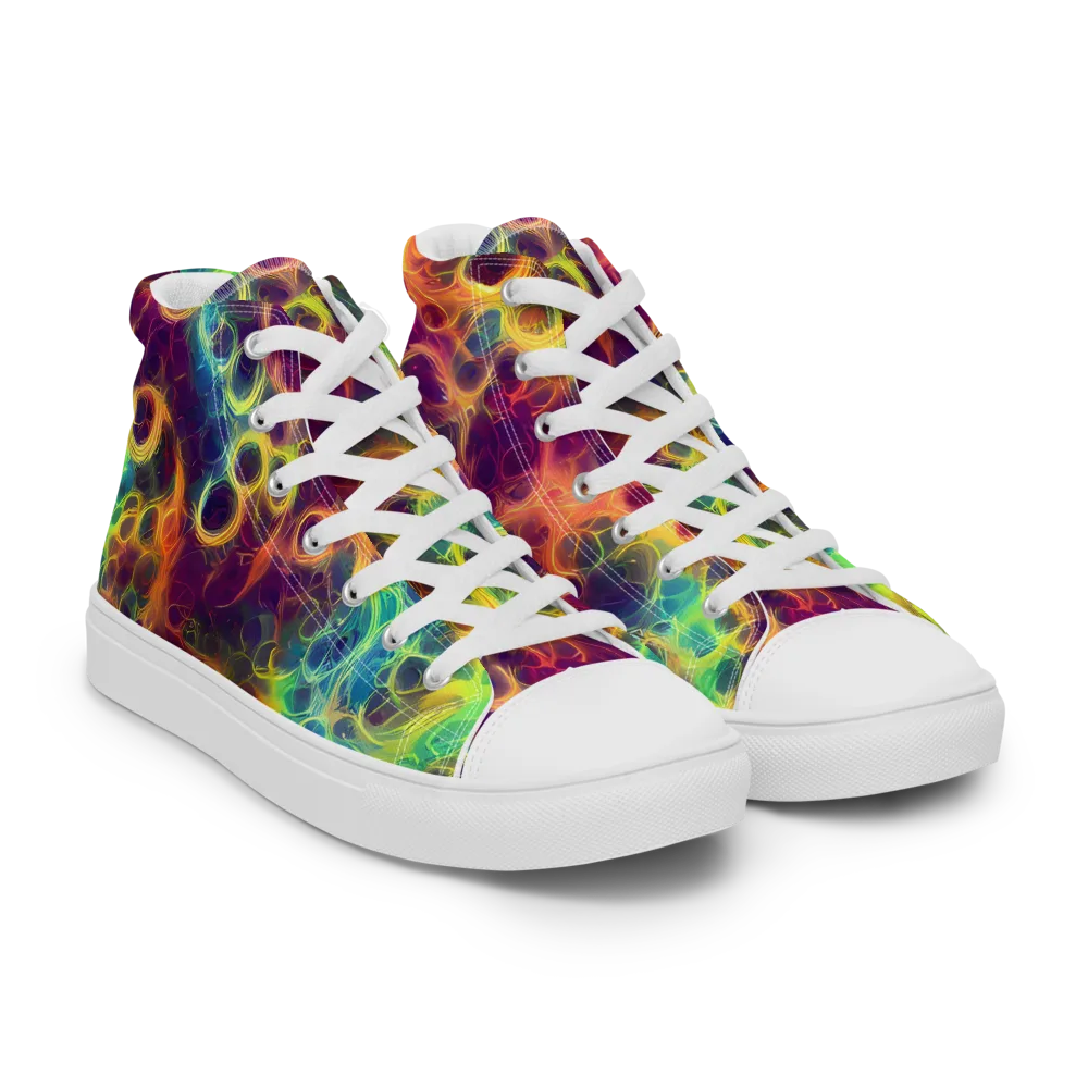 Neon Whorl on Men's High Top Canvas Shoes — Right Front