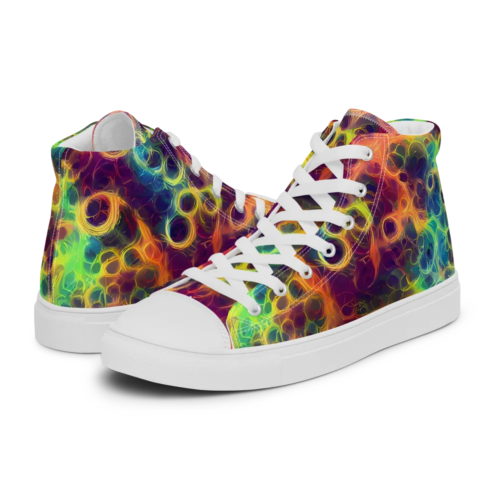 Neon Whorl on Men's High Top Canvas Shoes — Left