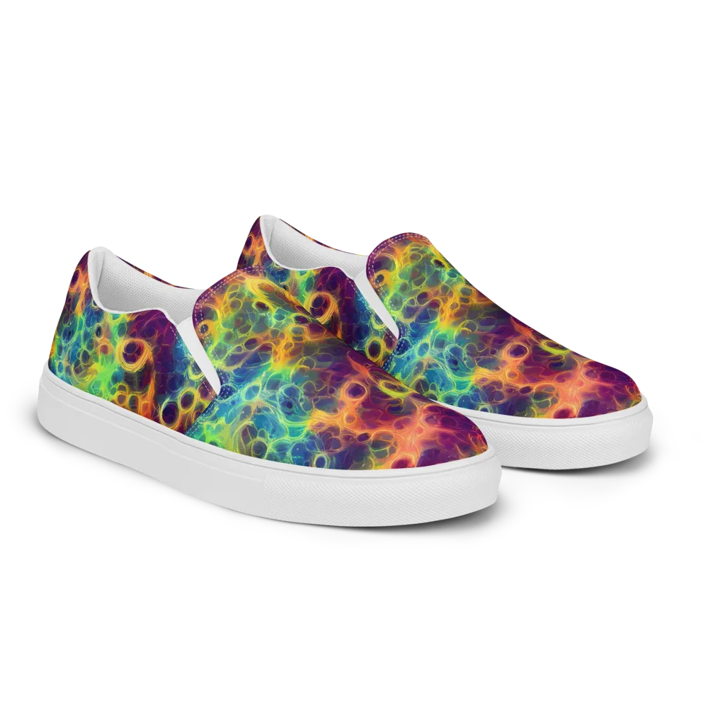 Neon Whorl on Men's Slip-On Canvas Shoes — Right Front