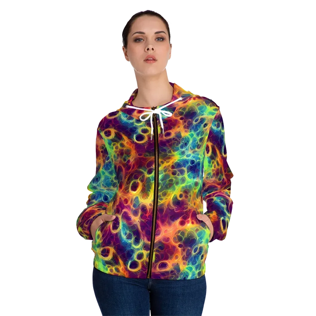 Neon Whorl on Women's Full-Zip Hoodie — Front On Person