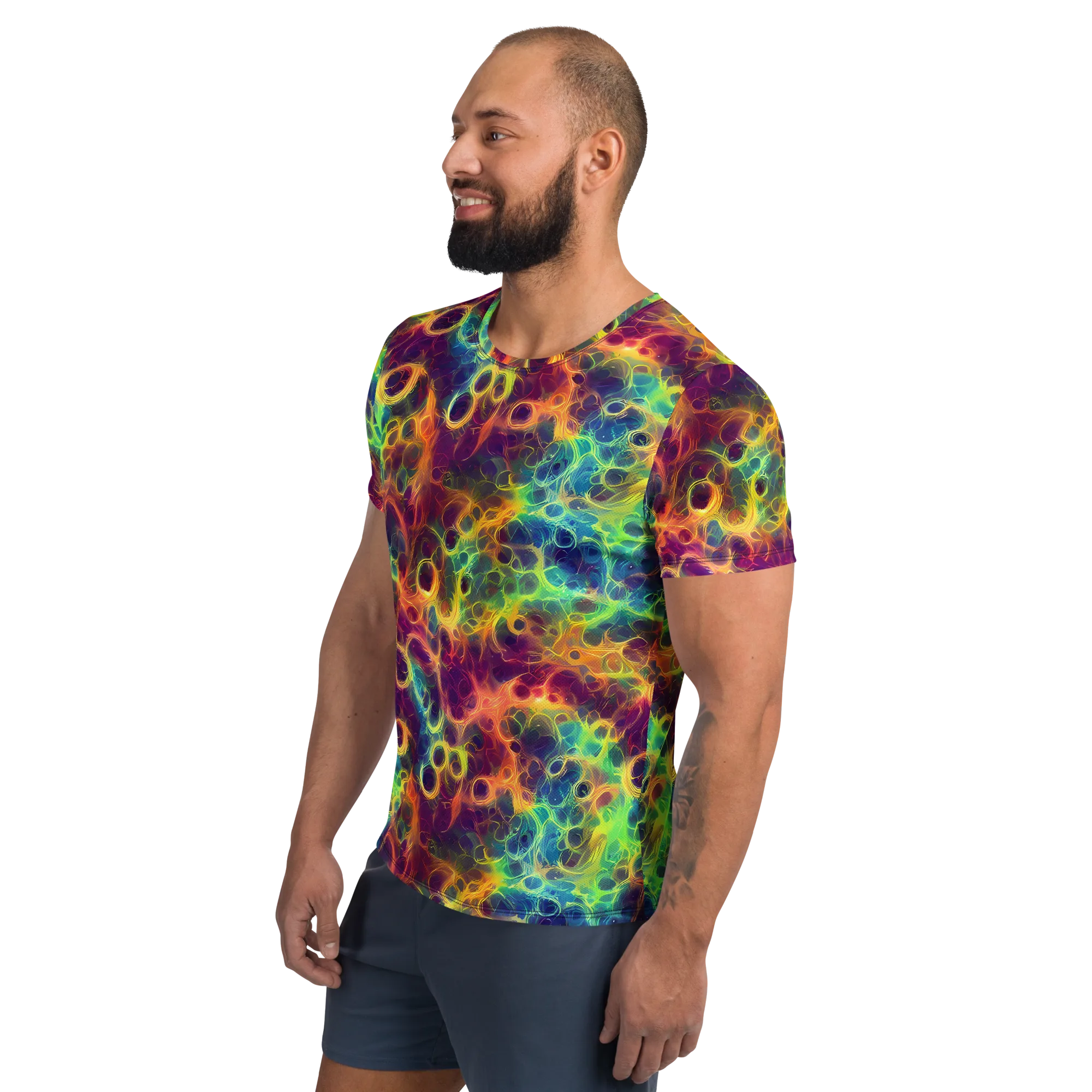 Neon Whorl on Men's Athletic T-Shirt — Left