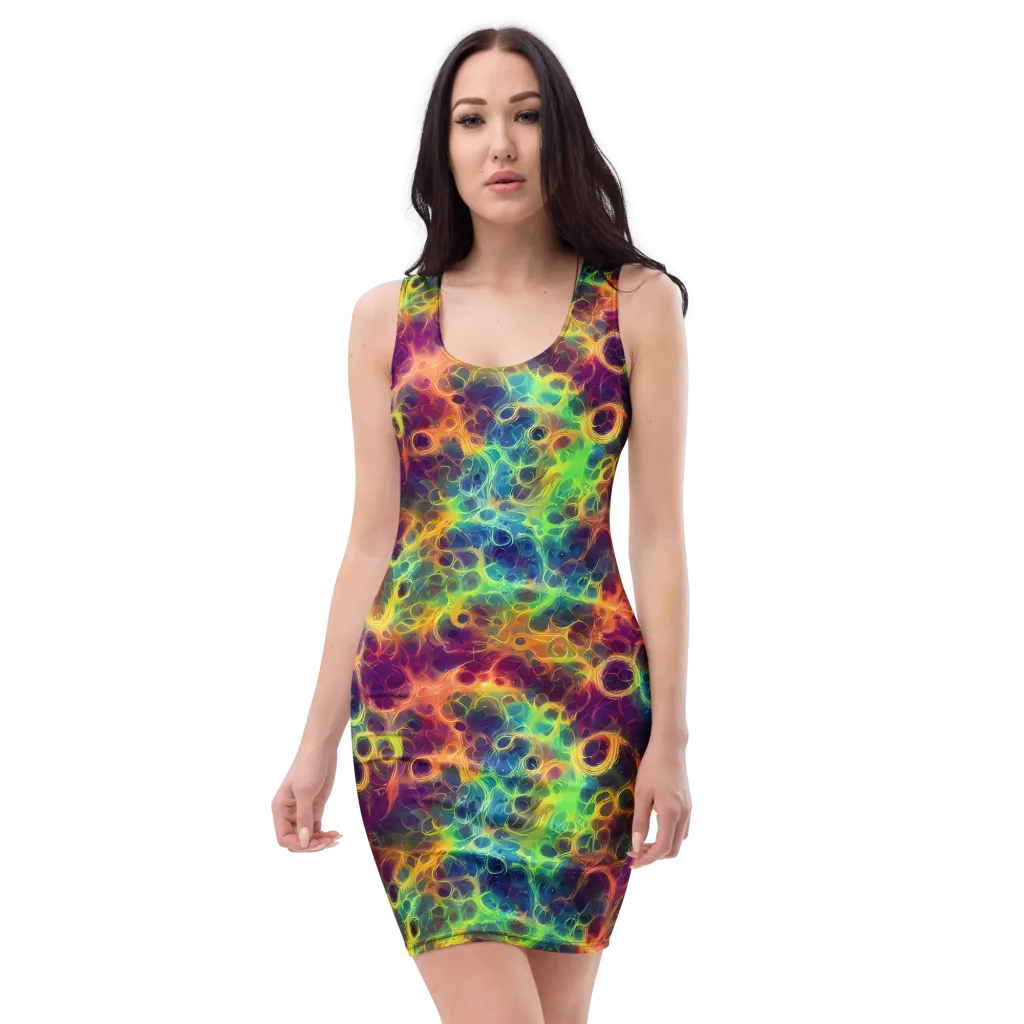 Neon Whorl on Bodycon Dress — Front
